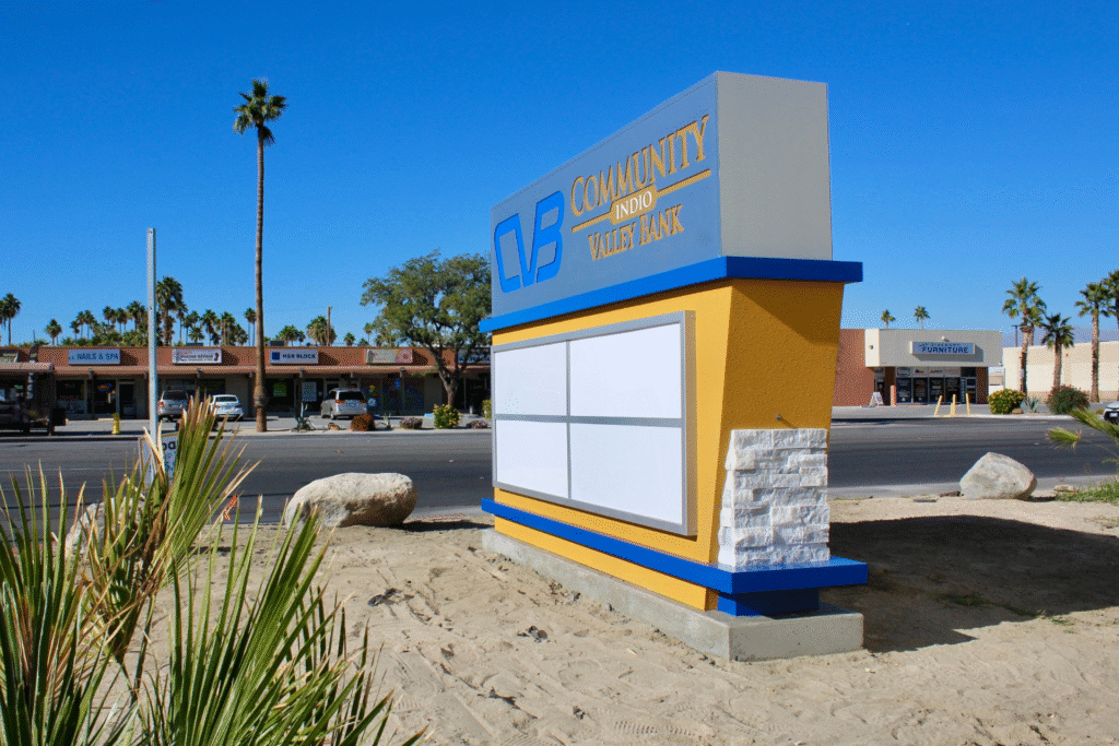 Monument sign for Community Valley Bank Indio