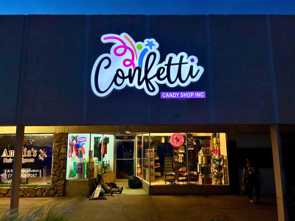 Free-form sign for Confetti Candy Shop