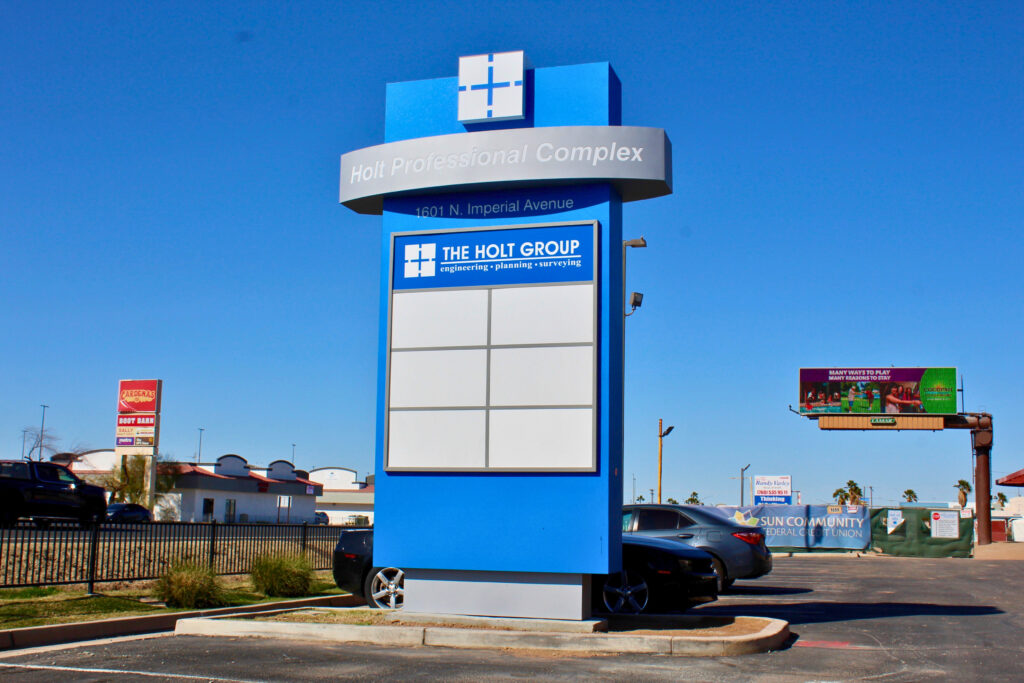 Monument sign for The Holt Group in El Centro, CA
