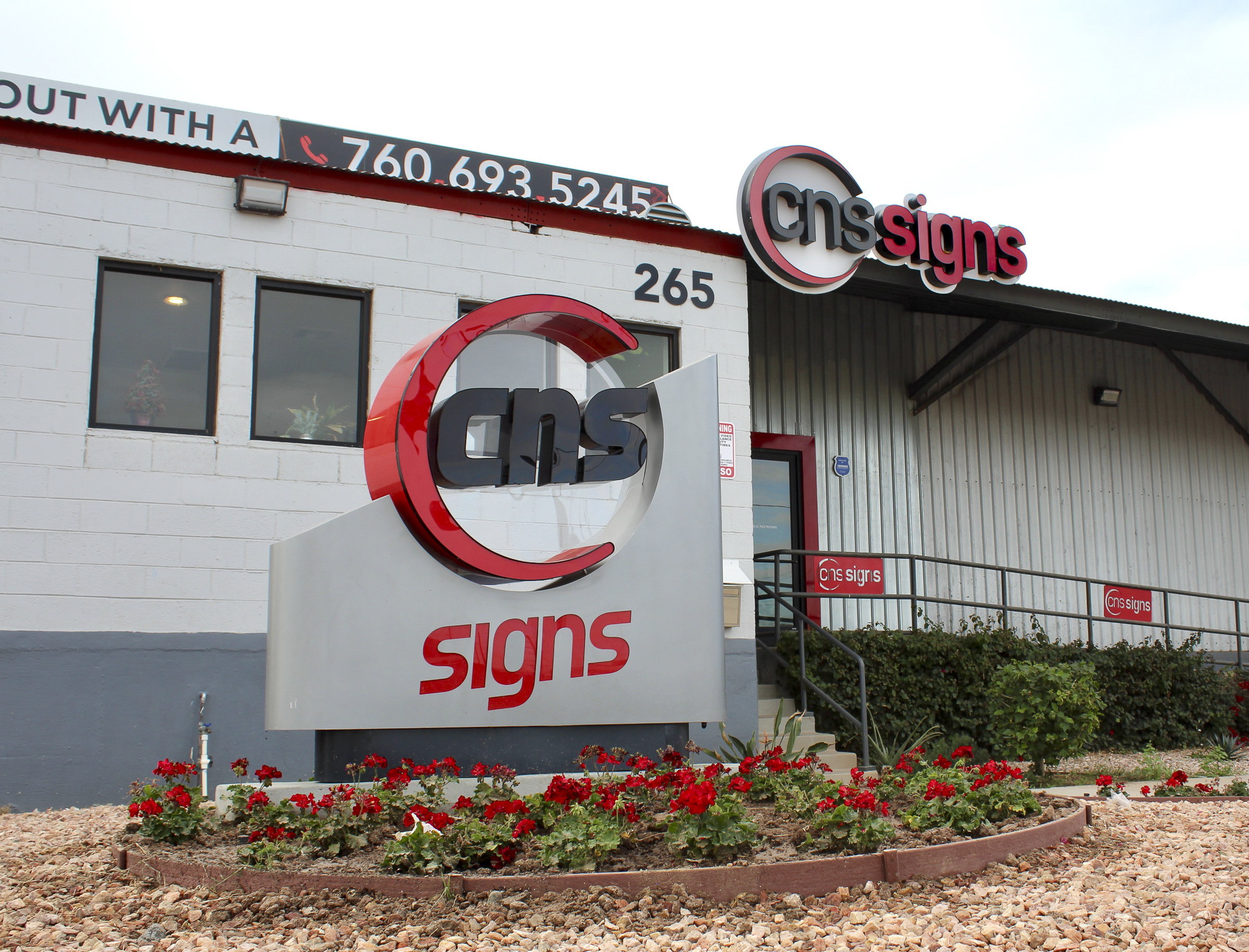Monument sign for CNS Signs installed outside the company’s office in El Centro, CA.