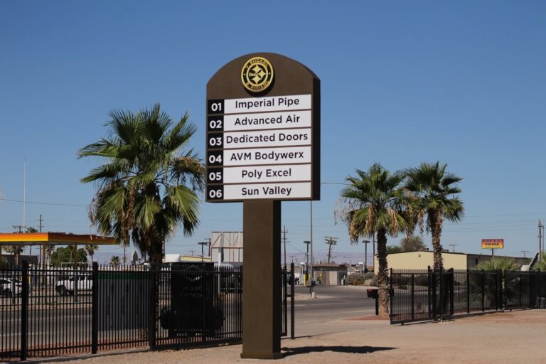 Multi-tenant pole sign designed, manufactured, and installed by CNS Signs for Rodahl.